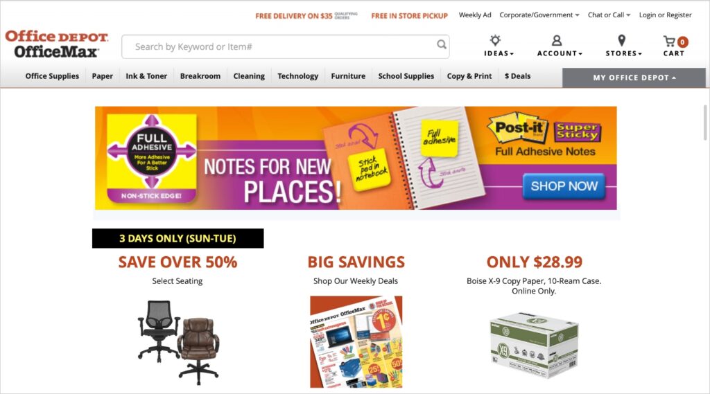 Design for 3M to promote Post-It online - shown officemax.com web page with Post-it banner. By Leo Melamud, MVP Marketing